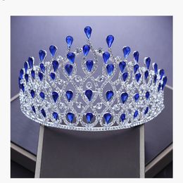 Tiaras Silver Colour Luxury Crystal Crown Bride Tiara Big Rhinestone Bridal Crown For Wedding Hair Accessories