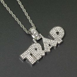 Fashion- Letters TRAP pendant necklaces for men crystal Capital luxury necklace Stainless steel Cuban chains Jewellery 2 Colours golden silver
