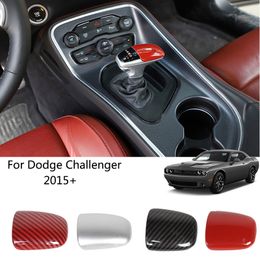 ABS Gear Shift Knob Cover Trim Accessories Red Carbon Fibre for Dodge Challenger 2015 UP Car Interior Accessories2725