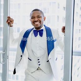 White Men Suit For Wedding Blue Lapel Custom Made 3 Piece Suit Men Slim Fit Jacquard Groomsman Tuxedo Costume Mariage Homme