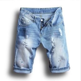 Exclusively Mens Korean Broken Hole Slim Pant Jeans Horse Pants Summer Denim Shorts Biker Jean