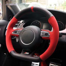 Black Leather Red Suede Car Steering Wheel Cover for Audi RS4 RS5 S5 2012-2016293z