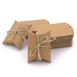 Pack of 100Pcs Paper Kraft Pillow Candy Box with Ropes Party Wedding Favour Gift Supply