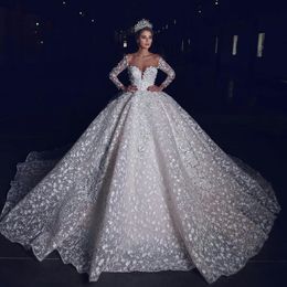 arabic long sleeve wedding dresses lace appliques sequined vestido de novia plus size bridal wedding gowns