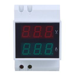 Freeshipping Top List Din-Rail AC 110V/220V Digital Voltmeter Ammeter Red Volt Green Amp Metre LED Display