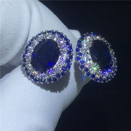 Royal Princess Earring Blue 5A cz White Gold Filled Engagement wedding Stud Earrings for women Best Gift