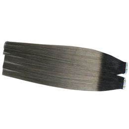 ombre Colour T1B/gray peruvian tape hair Extensions 200g Tape In Human Hair Invisible Real Hair Straight 80Pcs Lot