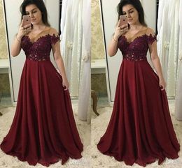 Sexy Burgundy A Line Evening Dresses Sheer Neck Chiffon Appliques Illusion Special Occasion Dress Formal Dress Evening Gowns Vestidos