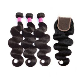 Indian Virgin Hair 3 Bundles Wholesale Body Wave With 4X4 Lace Closure With Baby Hairs Wefts With Closures