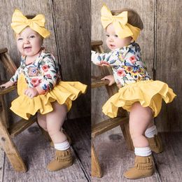 clothes set winter warm Infant Baby Girl Long Sleeve Floral Print Tops+Shorts+Headband Clothes Outfit ropa recien nacido