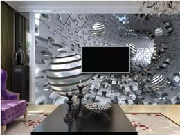 Abstract tunnel space stereo metal ball 3d background wall wallpaper for walls 3 d for living room