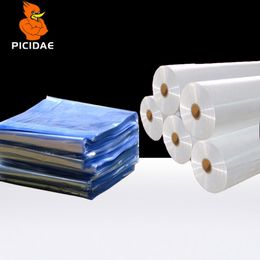 34-120cm PVC Heat Shrinkable Film Reel Transparent Double Layer Plastic Cylindrical Packaging Bag Daily Necessities Stationery Cosmetic Food