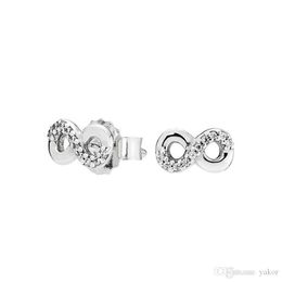 NEW 925 Sterling Silver CZ Diamond Stud EARRING for Pandora Infinite love Earrings for Women with Original Wedding Gift Jewelry set