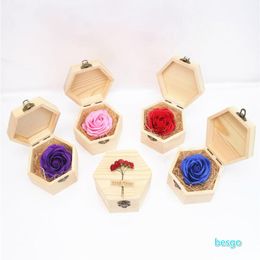 Valentine's Day Gifts Lovely Soap Flowers Rose Gift Hexagon Box Gift Handmade Wood Carving Box Festival Birthday Present BC BH0927