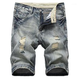 Pantaloncini jeans strappati dritti Uomo Estate Brand New Jeans corti elasticizzati da uomo Casual Streetwear Pantaloncini di jeans da motociclista elastici 29-421