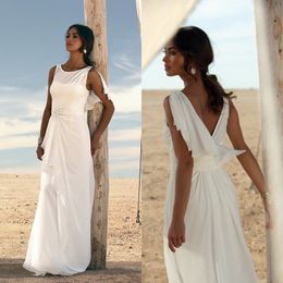 2022 Simple Mermaid Wedding Dresses Jewel Sleeveless Beads Crystal Chiffon Wedding Gowns Floor Length Vestidos De Novia