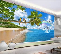 3d Wallpaper beautiful seascape coconut tree original scenery romantic living room TV background wall wall paper