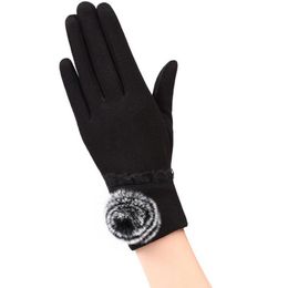 Fashion-Winter Sports Fitness Warm Gloves Fashion Women Wrist Hairball Plus Cashmere Cotton Full Finger Touch Screen Gloves 13E
