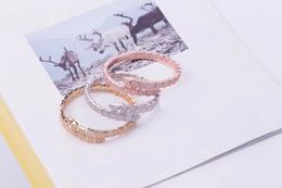 Luxury Fashion Brand Jewellery Sets Lady Brass Full Diamond Single Wrap Snake Serpent 18K Gold Open Wide Bracelets Rings Sets 1Sets283T