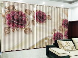 3D Curtain Luxurious Ruby And Delicate flowers Living Room Bedroom Beautiful Practical Blackout Curtains