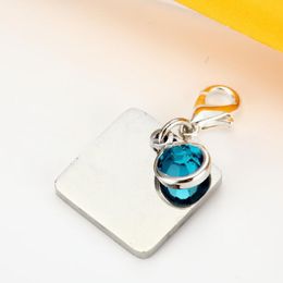 Personalised Blue Crystal Pendant Lobster Buckle Pendant Stainless Steel Key ring Fashion Simple Jewellery Accessories