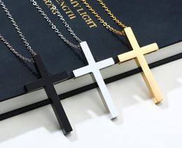 n237 Choose color stainless steel Cool mens shiny cross pendant necklace chain silver color / gold/ black for Friend gifts 24''