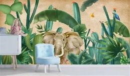 Wall Murals Wallpaper Tropical Plant Coconut Tree Animal Elephant Landscape 3d Animal Wall paper Interior Decoration Wallpaper