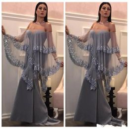 gray mermaid prom dresses off shoulder with wraps sequins evening gowns plus size robes de soire communion party dress abendkleider