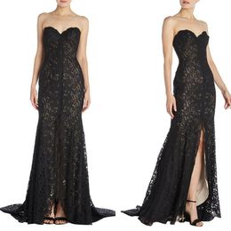 Monique Lhuillier Black Mother Of The Bride Dresses Sweetheart Illusion Lace Appliques Side Split Mermaid Evening Party Dresses Plus Size