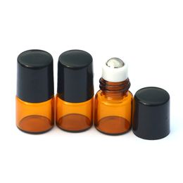 Empty Amber 1cc Perfume Roll On Glass Bottle 1ml Refillable Roller Essential Oil Sample Container 600pcs