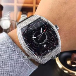 New Style Diamond Bezel Men's Collection Vanguard V45 SC DT Automatic Mens Watch 3D Literal Black Dial Gents New Sport Watches Leather Strap