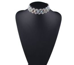 new fashion designer luxury super glittering hollow full rhinestone diamond crystal flower collar choker statement necklace for woman