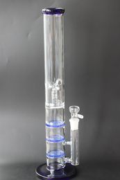 In Stock 18 Inch Blue Straight Tube Glass Bong Hookahs Triple Layer Honeycomb Perc Percolator Water Pipes Ice Catcher Heady Glass Oil Dab Rig Bongs