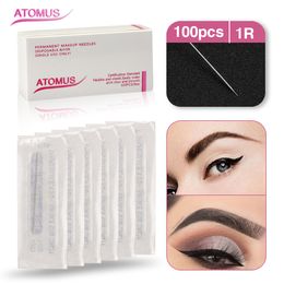 100pcs Microblading Needles 1R Blade Permanent Makeup Eyebrow Shading Tattoo Needles Supply Pre Sterilized Medical Grade Tool