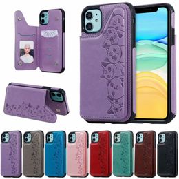 3D Embossing Cat Print Folio Leather Wallet Back Cover Shockproof Card Slots Bracket Holster Shell for iPhone 11 Pro Samsung Not10 A50 A30