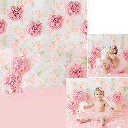 Digital Printed Pink Paper Flowers Baby Girl Photography Backdrop Newborn Photoshoot Props Kids Birthday Party Photo Background