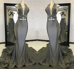 Gris oscuro Vestidos de baile 2019 Diseño simple Sirena Convertible Correa Top Satén vestidos de noche por encargo Mujeres Ocasión Viste