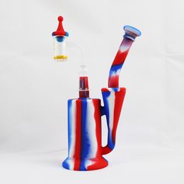 Silicone Dab Rig With Quartz Banger 8 Inch Portable Wax Oil Concentrate Water Recycler Smoking Bubbler Bongs With Silicone Carb Cap