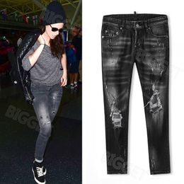 Wholesale Skinny Fit Jeans Woman Distressed Washed Cowboy Trousers Ladies Destroyed Hole Effect Slim Fit Denim Cotton Pants Girl NEW Design Free Ship