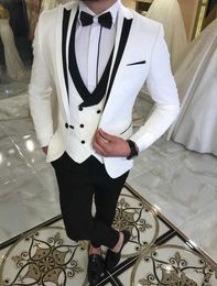 Brand New White Groom Tuxedos Peak Lapel Groomsman Wedding 3 Piece Suit Men Business Prom Jacket Blazer(Jacket+Pants+Tie+Vest) 780