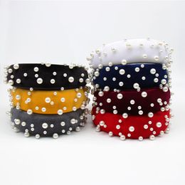 Velvet Pearl Padded Headband For Women Crown Sponge Thicked Hairband Fashion Label Hair Hoop Hair Accessories Headwrap