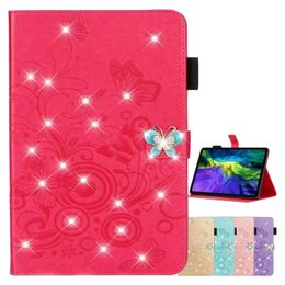 Butterfly Rhinestones Leather Tablet Cover for iPad Air Pro 11 9.7 Mini 1/2/3/4/5 Samsung Galaxy Tab A T860 Multi Card Slots Protective Case