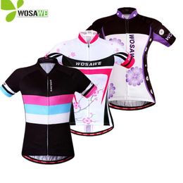 WOSAWE Women's Short Sleeve MTB Jerseys Bike Sportswear Breathable Clothing Downhill Bicycle Cycling Shirts Ladies