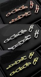 Hot Sale Fashion Lady 316L Titanium steel Letter T 18K Plated Gold U-shape Long Chain Earrings 3 Colours