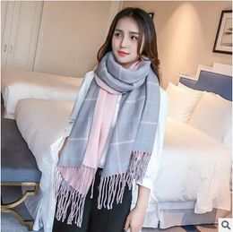 Wholesale-Winter Thicken Plaid Scarves Womens Long Style Cashmere Tassel Scarf Pashmina Student Casual Fashion Plaid Scarves Shawl For Sale