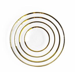 Classic Gold Rim Glass Plates Dishes Japanese Hammer Grain Glassware High Clear Catering Dinnerware for Wedding Party Restaurant