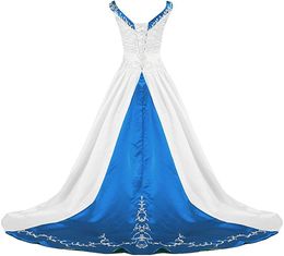 V Neck Satin Vintage Embroidery Wedding Dress for Bride Chapel Train Beaded Lace-up Real Picture Elegant Vestidos De Novia High Quality