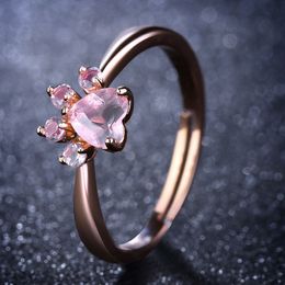 Rose Gold Crystal Dog Paw Rings Adjustable Rings Diamond Fashion hip hop Jewellery for Women Kids Gift will and sandy Drop Ship