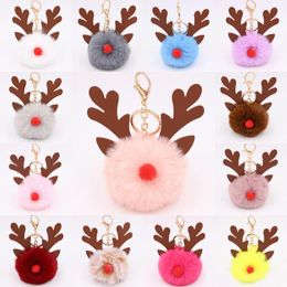 New Plush Pompom Elk Key Ring Hanging Christmas Handbag Ornament For Car Handbag Keyrings Xmas Keychain Pendant Bag Decoration