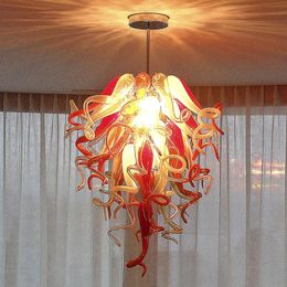 Lamps Hand Blown Glass Chandelier Light Italian Retro Ceiling Lighting Red and Amber Lampshade Blown-Glass Chandeliers Pendant Lights